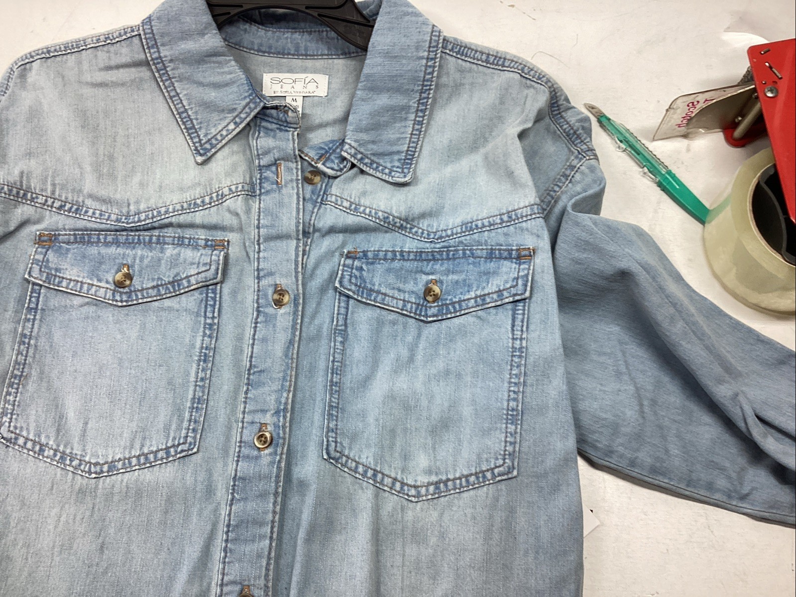 Sofia Jeans by Sofia VergaraOVersized BoyFriend Shirt Blue Medium 8-10
