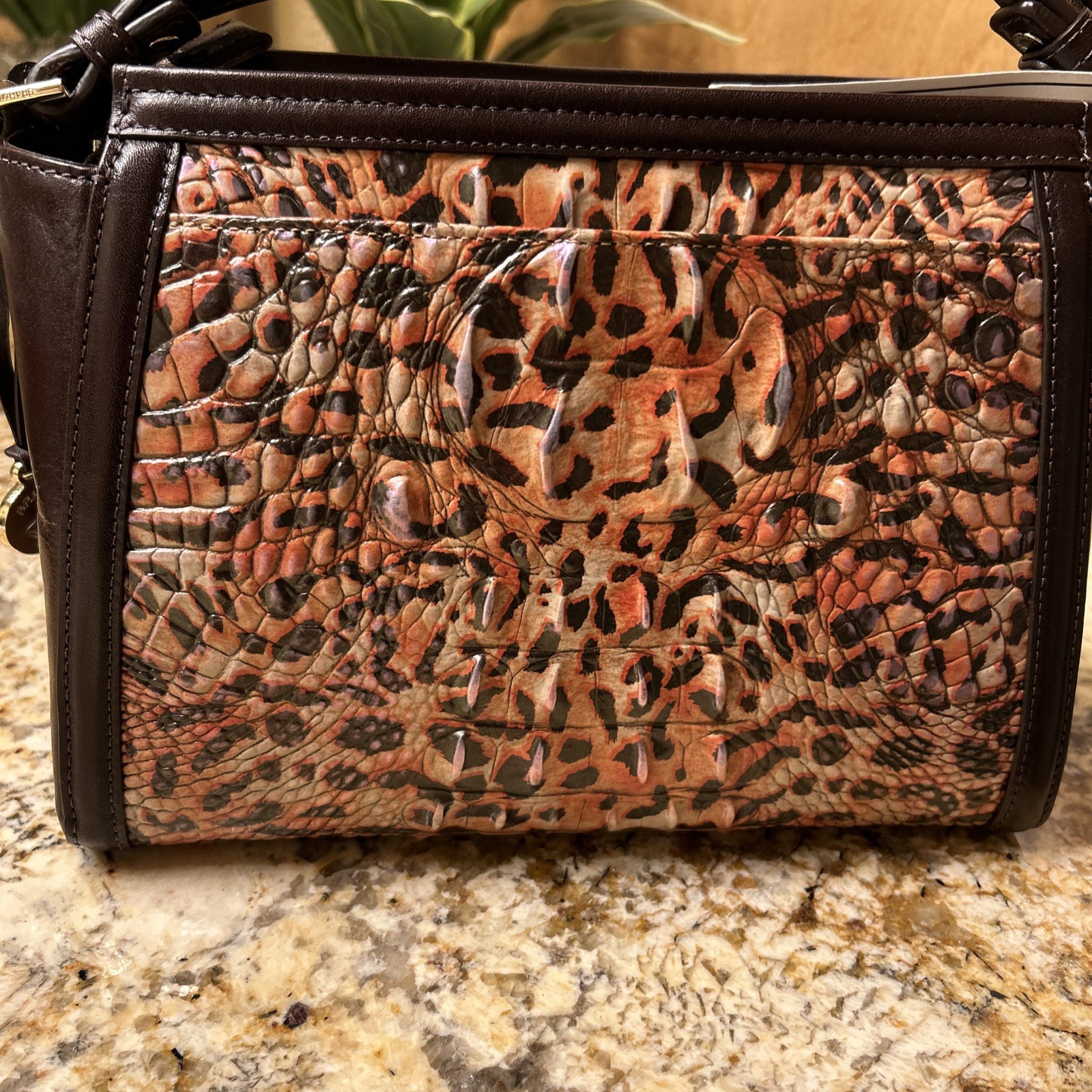 BRAHMIN Hillary Leopard Cub Bergamot Croc-Emb Leather Crossbody Brown Orange NEW