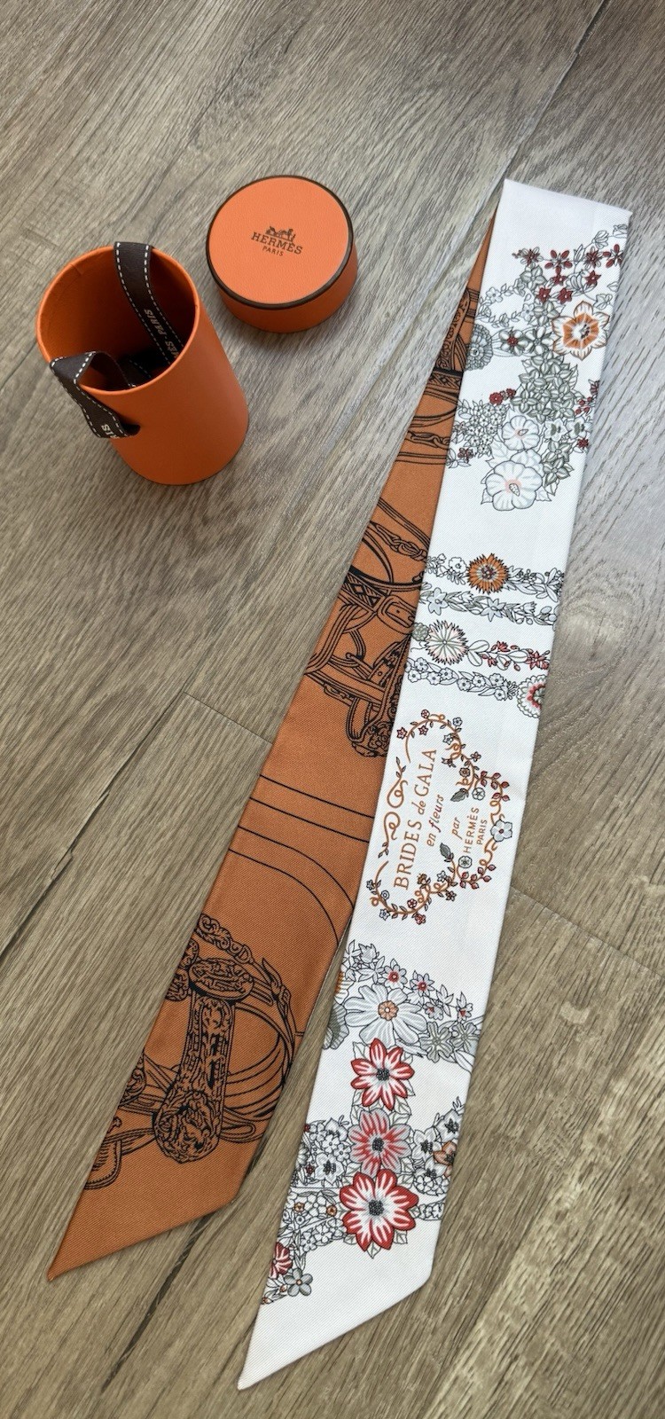 NEW Hermes Brides de Gala en Fleurs Twilly – White Blanc / Gris / Cuir