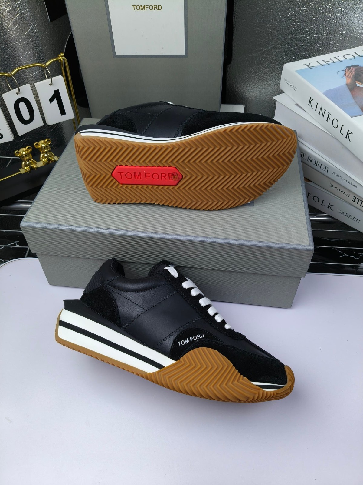 TOM FORD Mick Black Platform Fleece Lined Sneakers For Men