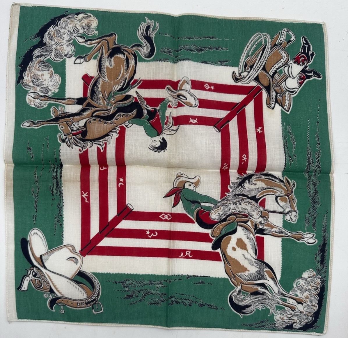 Western Childs Handkerchief 13.5″ x 13.5″ in Bright 50s Colors Red And Green