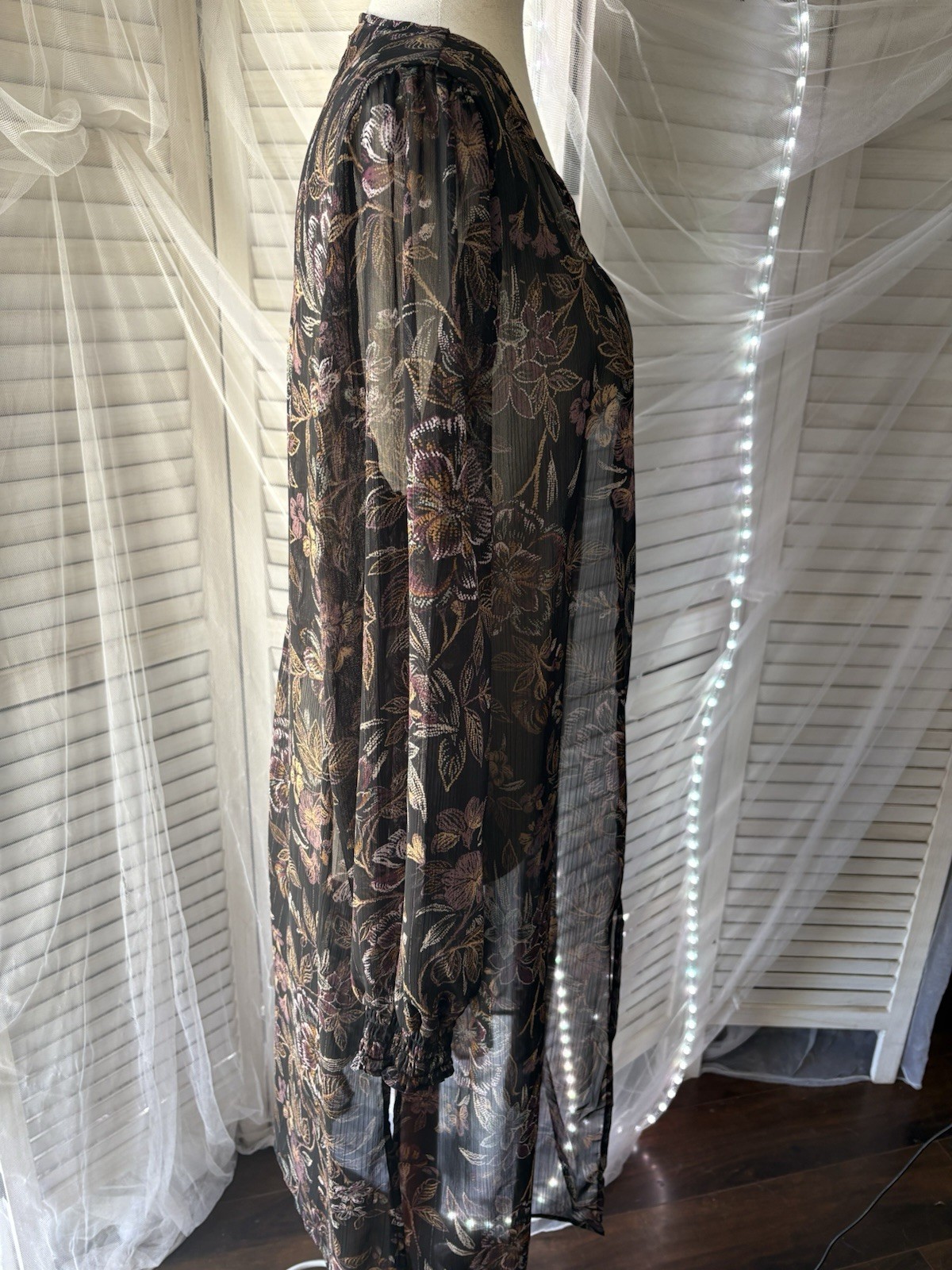 maurices Sheer Floral Open-Front Kimono Black Multicolor Long Sleeve Chiffon M