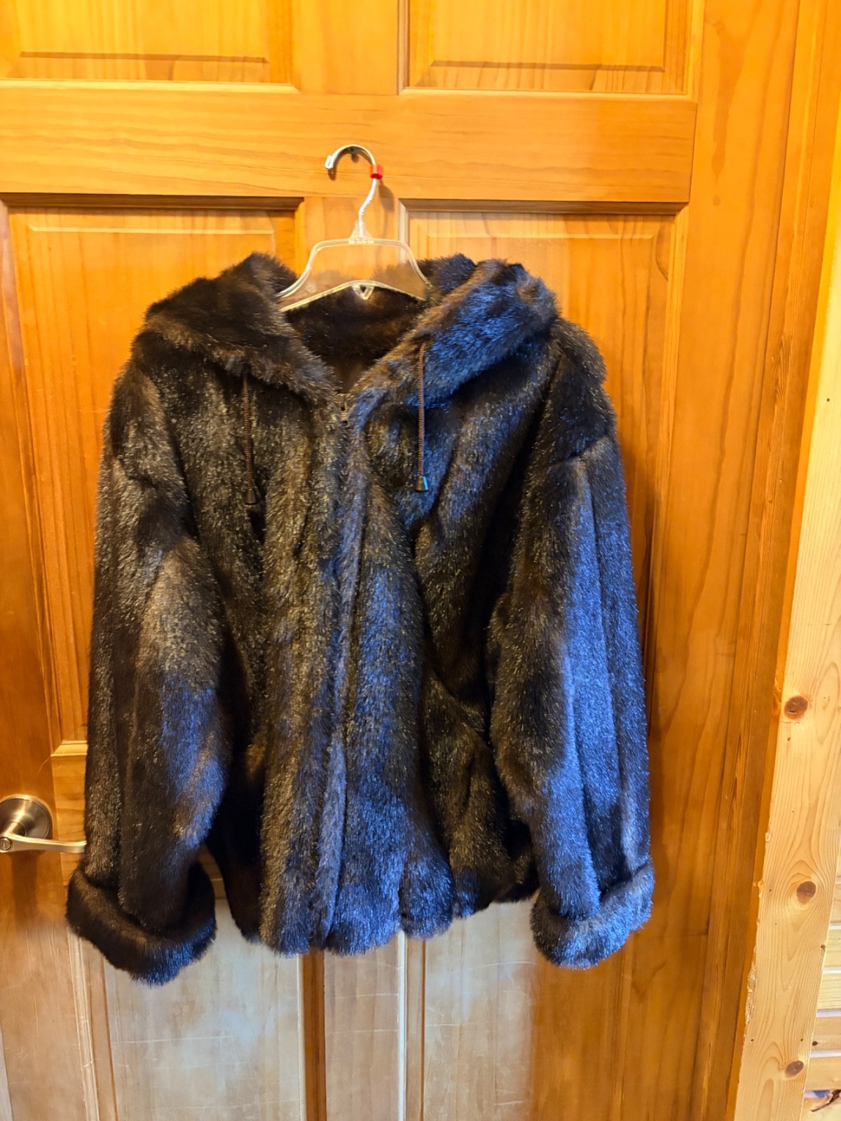Vintage Dark Brown Fur Coat with Hood