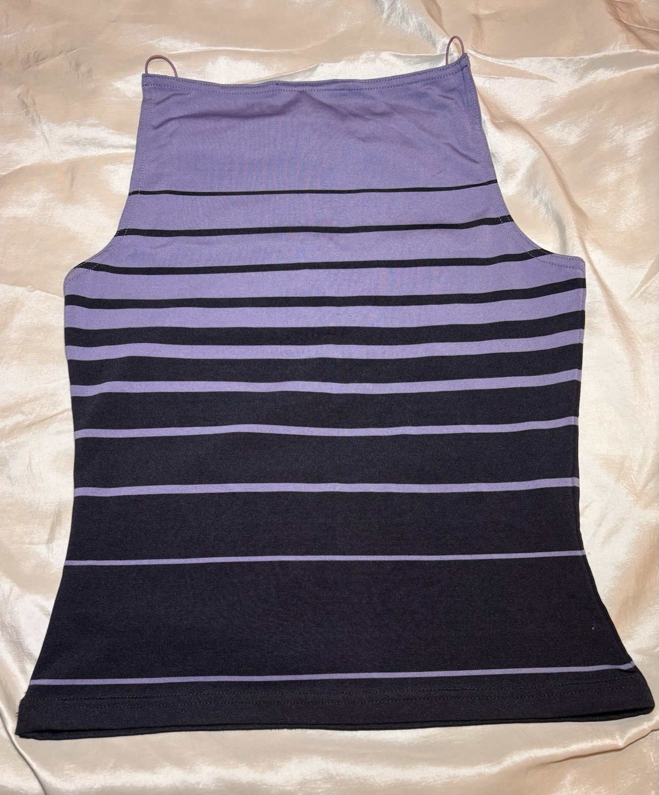 Express Purple Black Striped Knit Camisole Tank High Neck Spaghetti S
