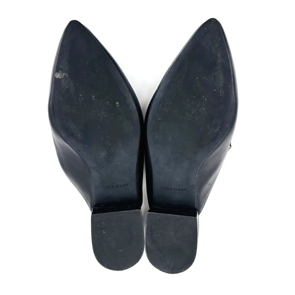 Womens Cole Haan Piper Black Smooth Leather Mules Pointed Toe Flats W12888 – 9 B