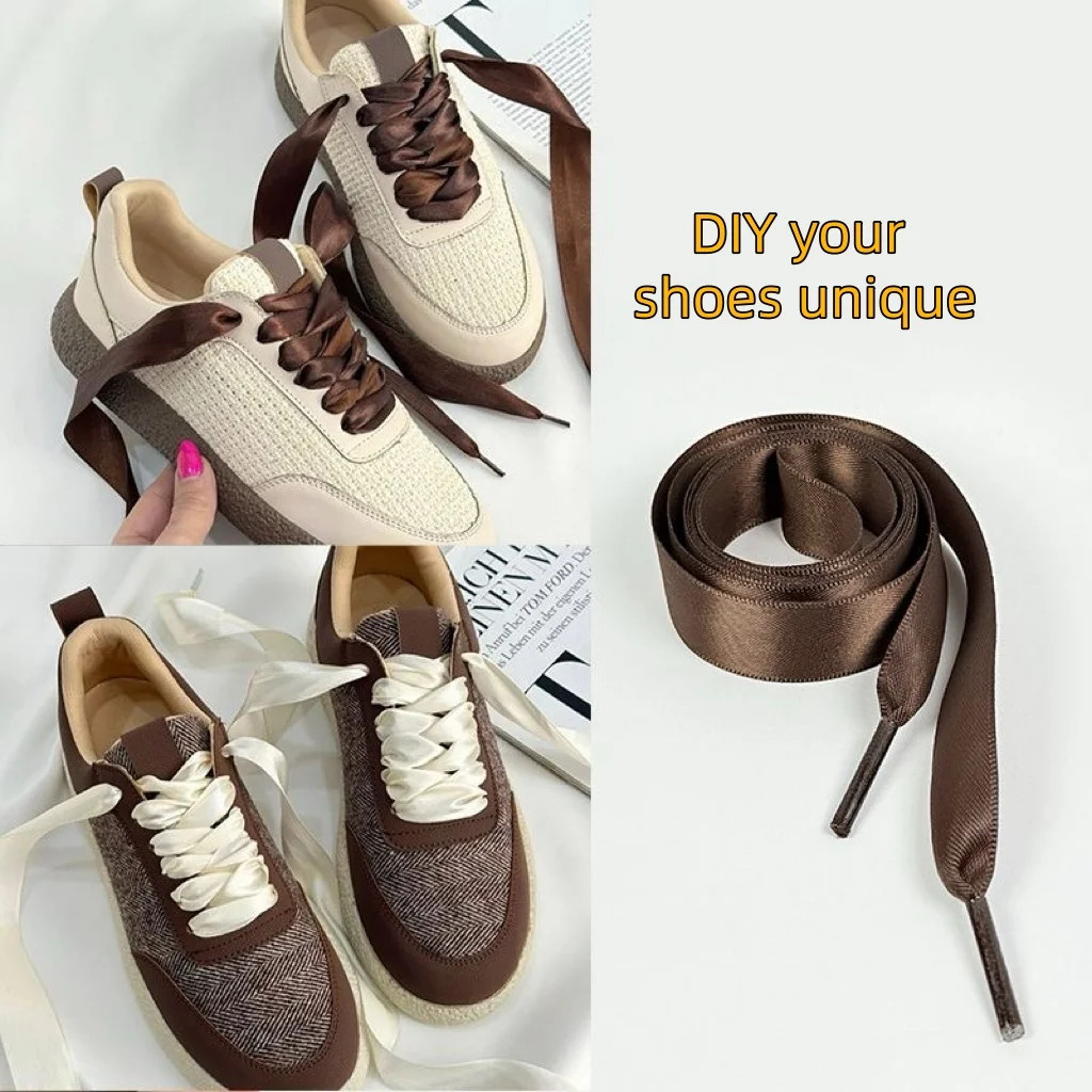 1 Pair 2cm Width Silk Laces Bow Flat Shoelaces For Women Sneaker Sport DE Traini