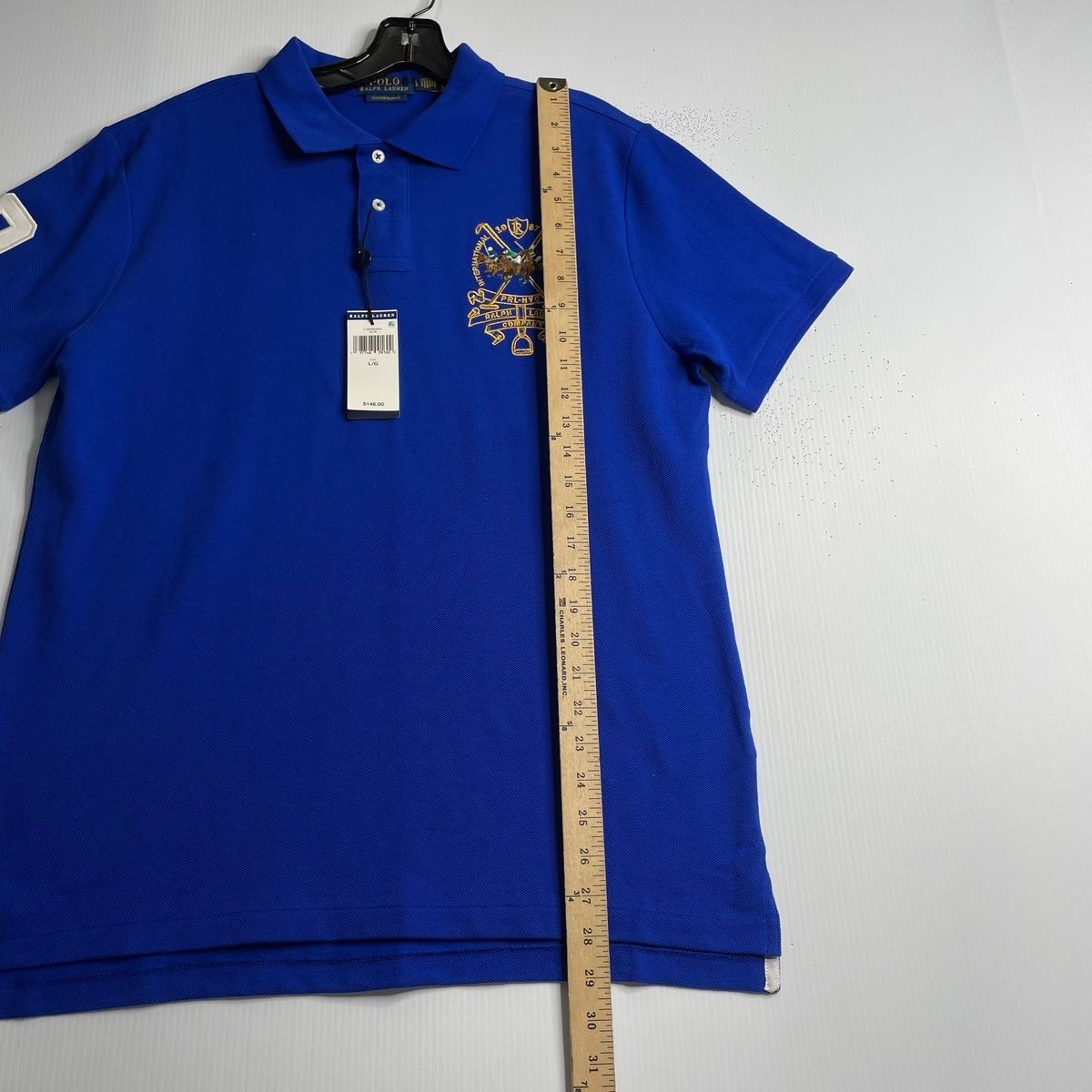 POLO RALPH LAUREN Custom Slim Fit Triple Pony Polo Men’s Size L Blue