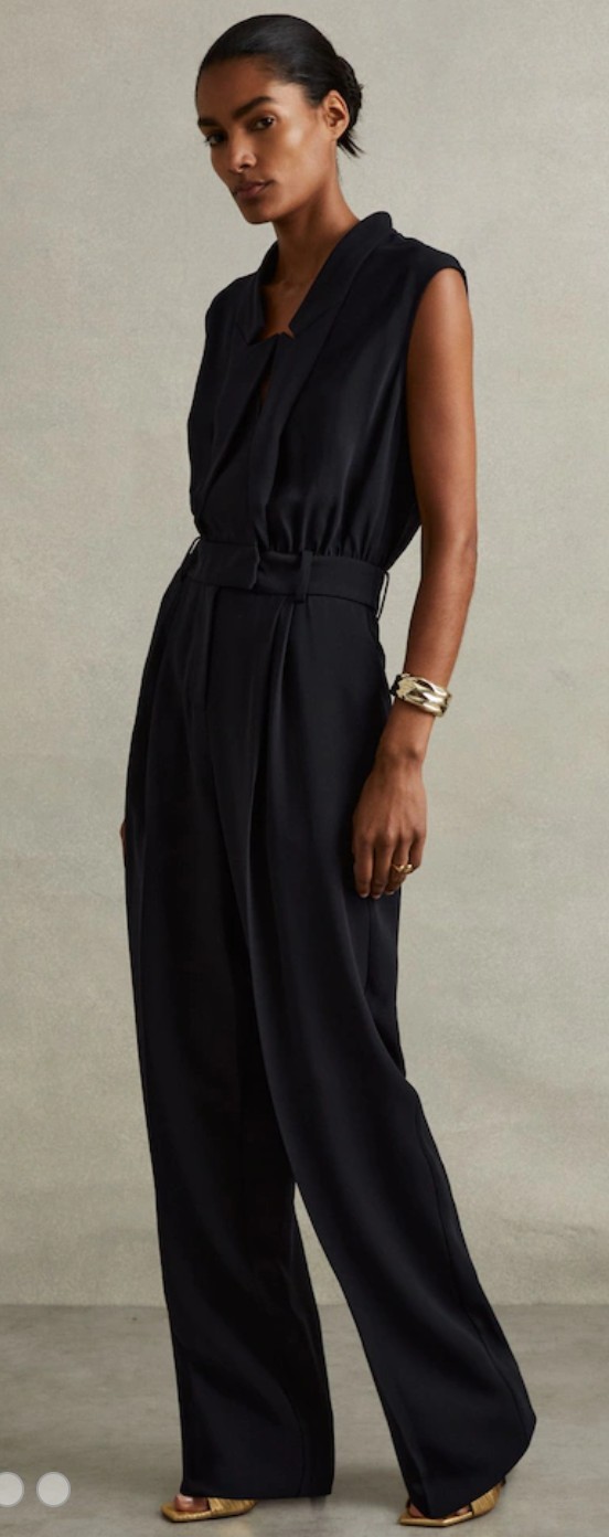 Reiss Sara Tux Detail Jumpsuit Navy Blue Size UK 16/US12 NEW