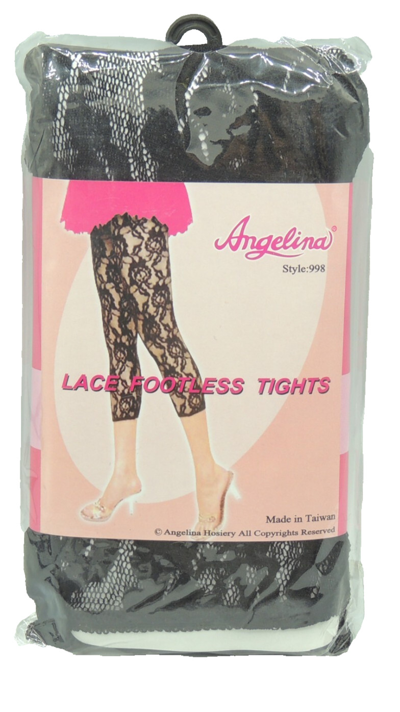 Angelina Black Lace Footless Tights One Size 998