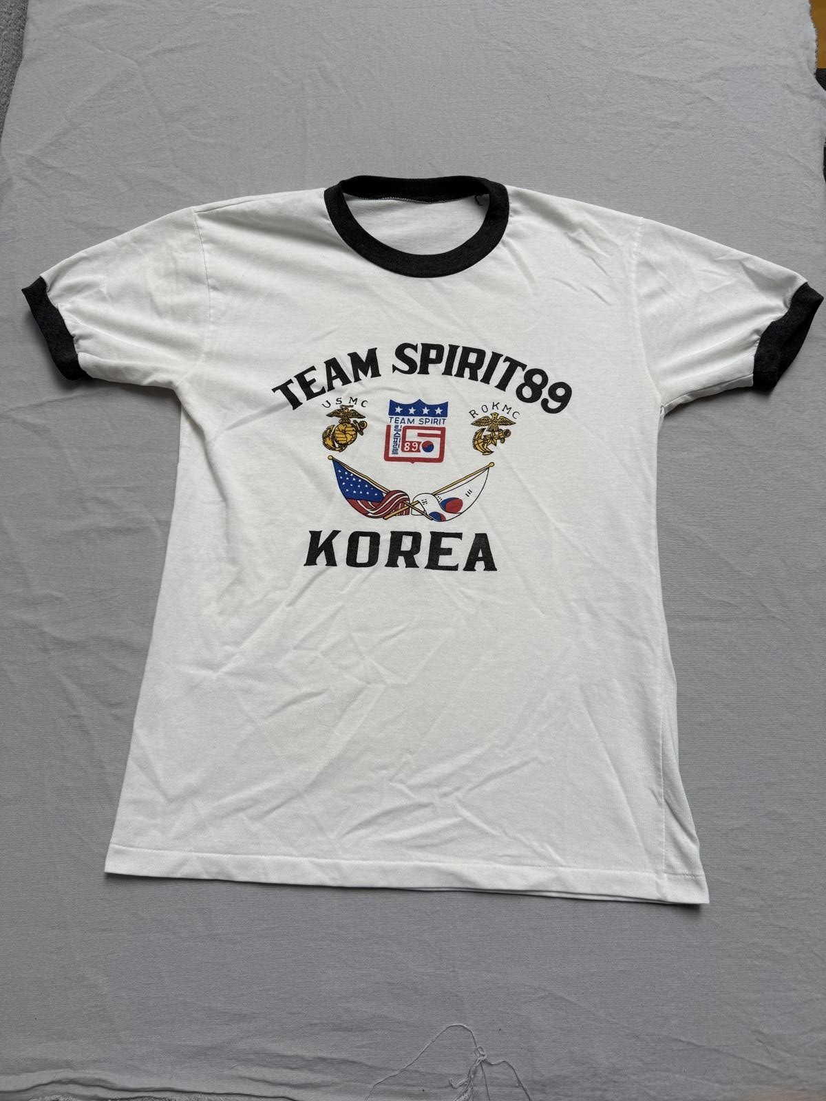Vintage Korea Team Spirit 89 T-shirt USMC ROKMC Ringer Tee M