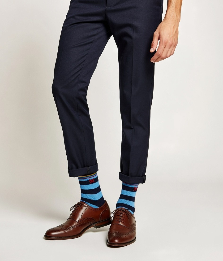 CREW CLOTHING | Mens Navy Blue Luxury Stripe Socks | One Size UK 6-11 EU 40-46