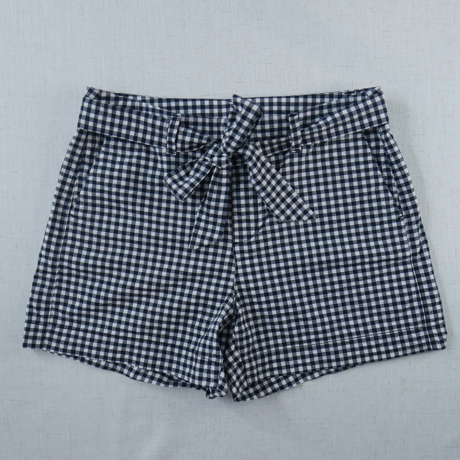 Preppy Old Navy Womens Sz 2 Tie Front Gingham Black White Mid Rise Chino Short