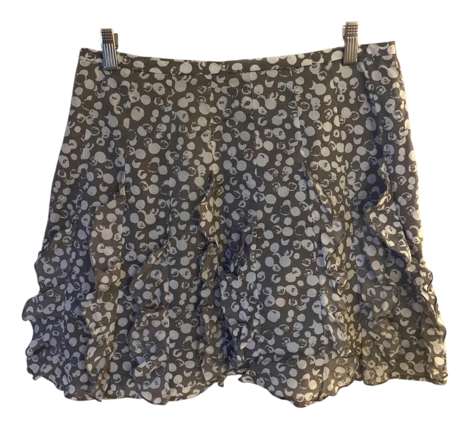 LOFT Light Gray + White Lightweight Lined Ruffle Trim Mini-Length Skirt Size 6P