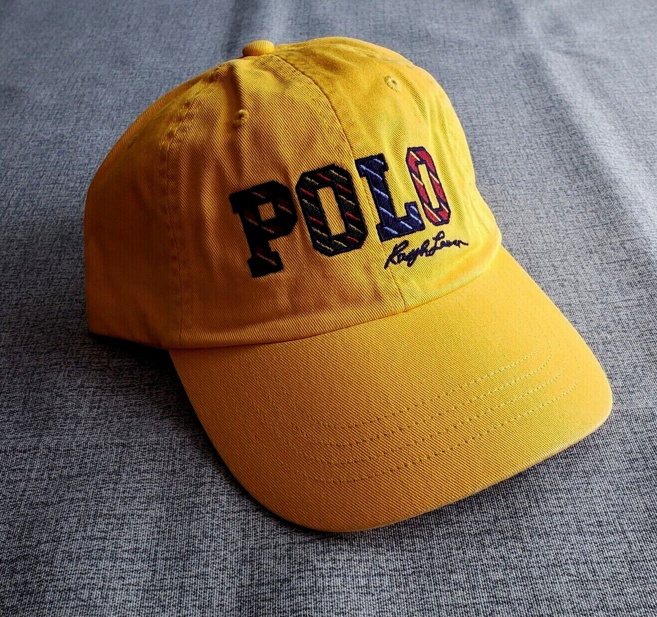 NWT POLO Ralph Lauren COLLEGE BLOCK PREP HAT 6-Panel Dad Cap GOLD Strapback RARE