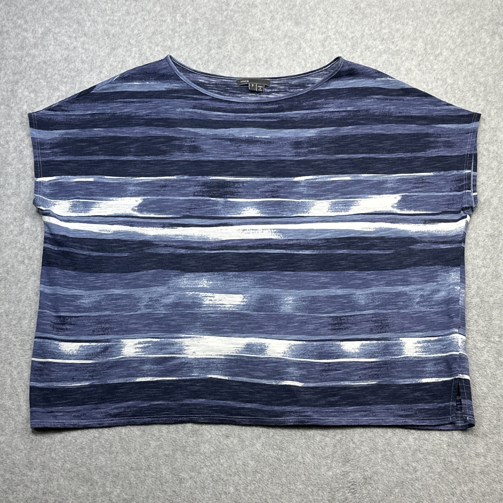 Vince Top Small Blue Stripe Boxy Light Cotton Summer Casual Preppy College