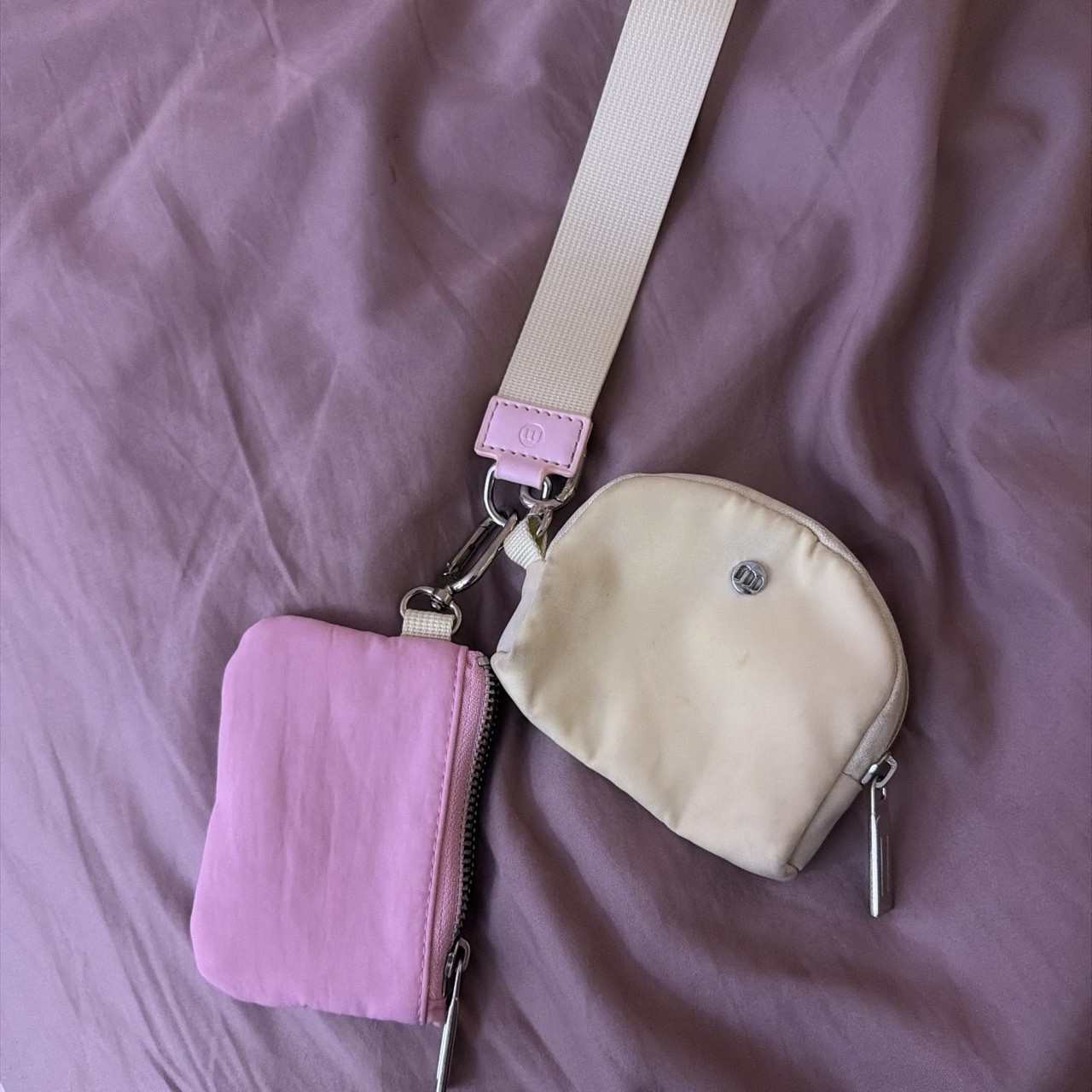 Pink/Beige Wallet and Coin Wristlet Pouch