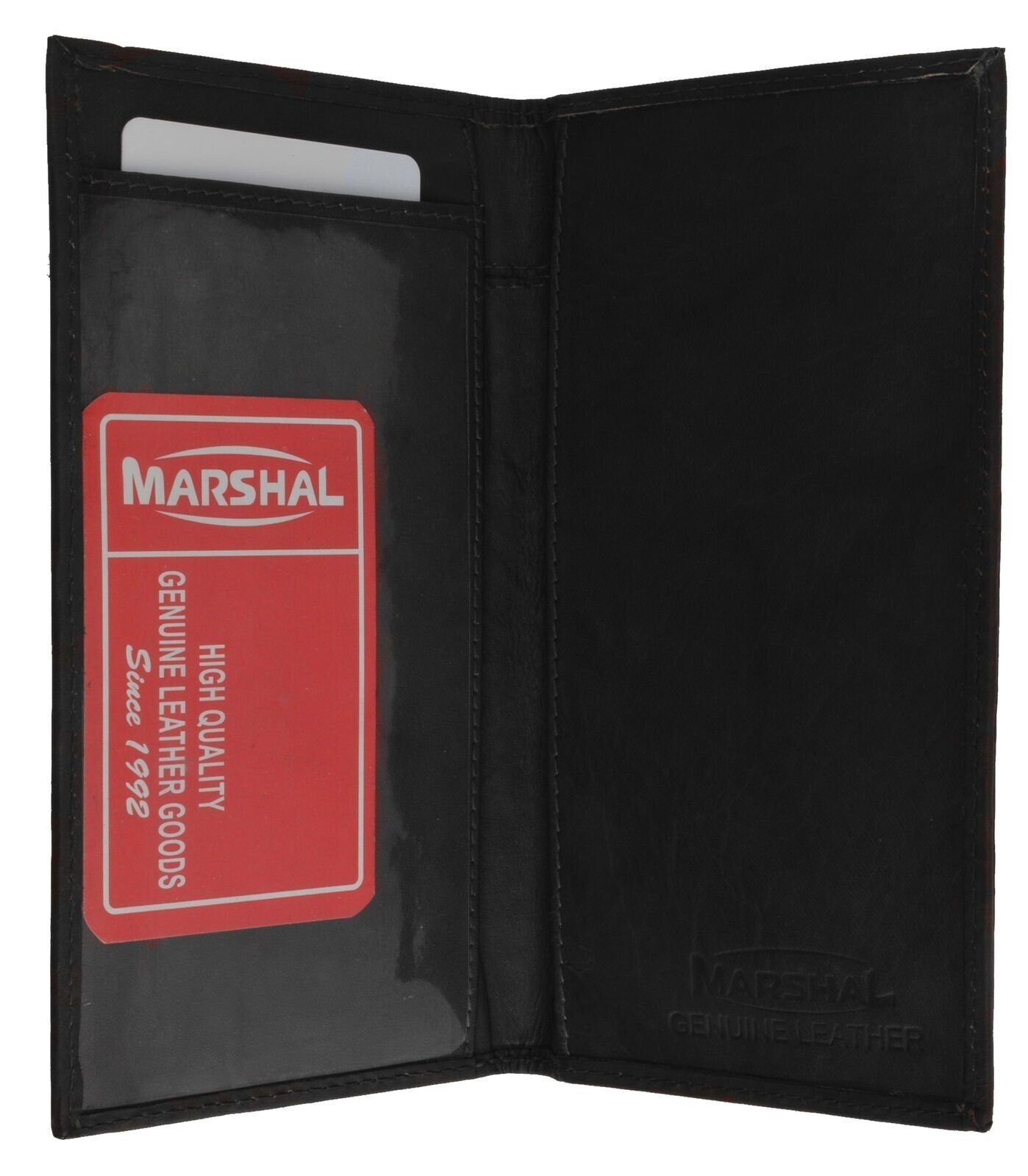Genuine Cowhide Leather Slim Plain Checkbook Cover Black