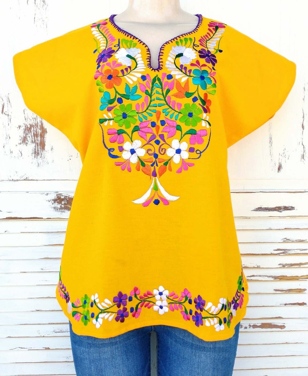 Mexican Embroidered Women’s Blouse Assorted Sizes & Colors S To 3XL Peasant Top