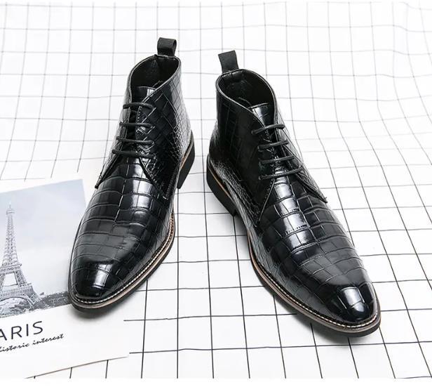 Alligator Pattern Men’s Derby Shoes Business Ankle Boots Chukka Formal Britain