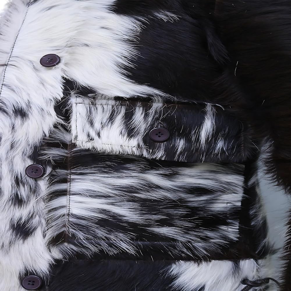Men’s Cowhide Hair-On Leather Jacket Black White Animal Print Western Rodeo Coat