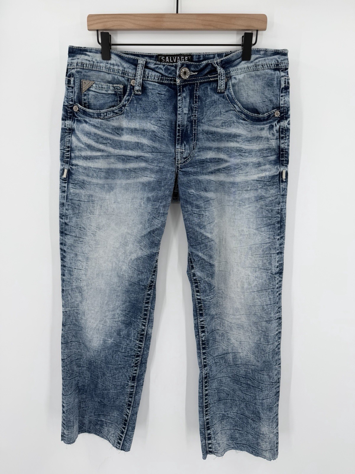 Salvage Supply Co Buckle Jeans Mens 34R Blue Anarchy Straight Leg Stretch Denim