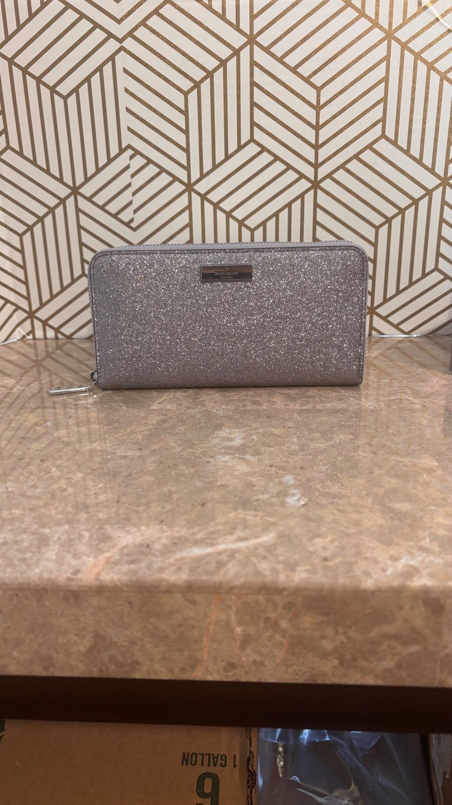 Kate Spade New York Glitter Zip-Around Wallet – Silver | NWT in Gift Box