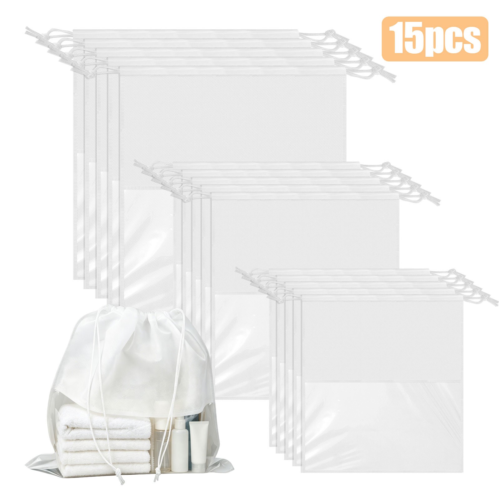 15PCS Dust Bags for Handbags Clear Purse Storage Covers Drawstring 3 Size Travel
