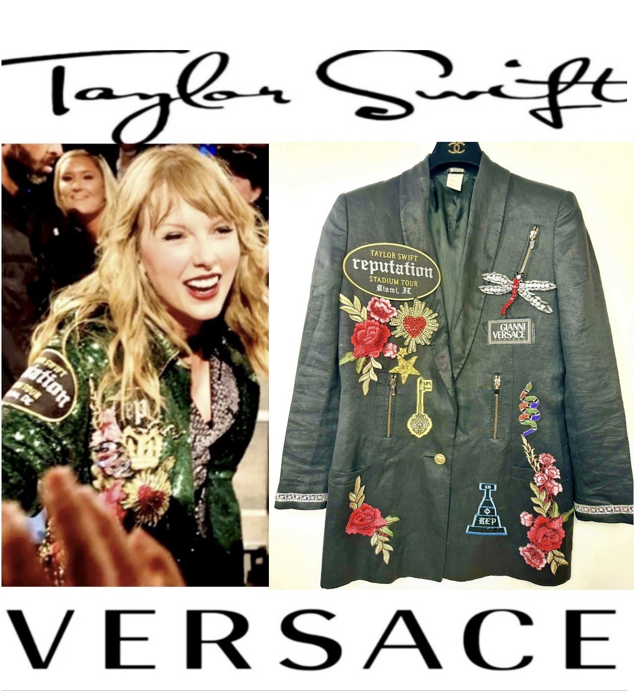 Versace Taylor Black Rep Concert Sacred Heart Patch Jacket 42 44 46 6 8 10 M L