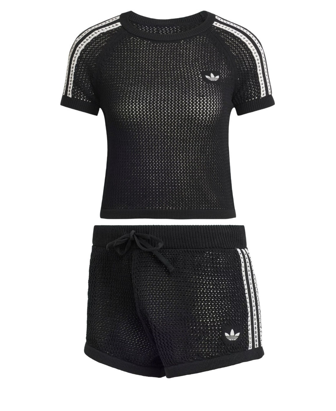 adidas Originals Knit Crochet T-Shirt & Shorts Set Women Lifestyle KC6481 KC6478