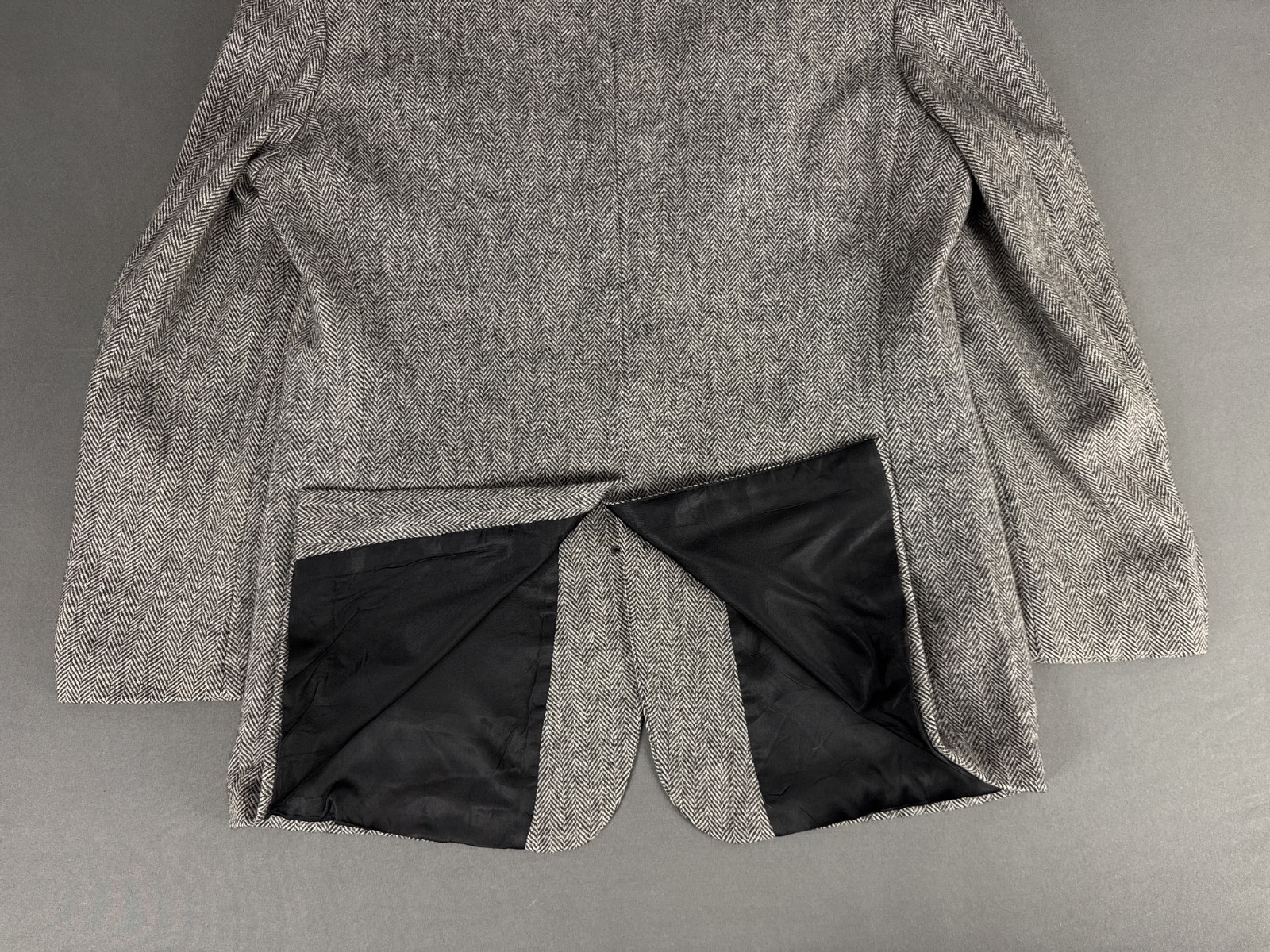 Deansgate Herringbone Blazer 46L Grey Wool Jacket Smart Vintage Tailoring