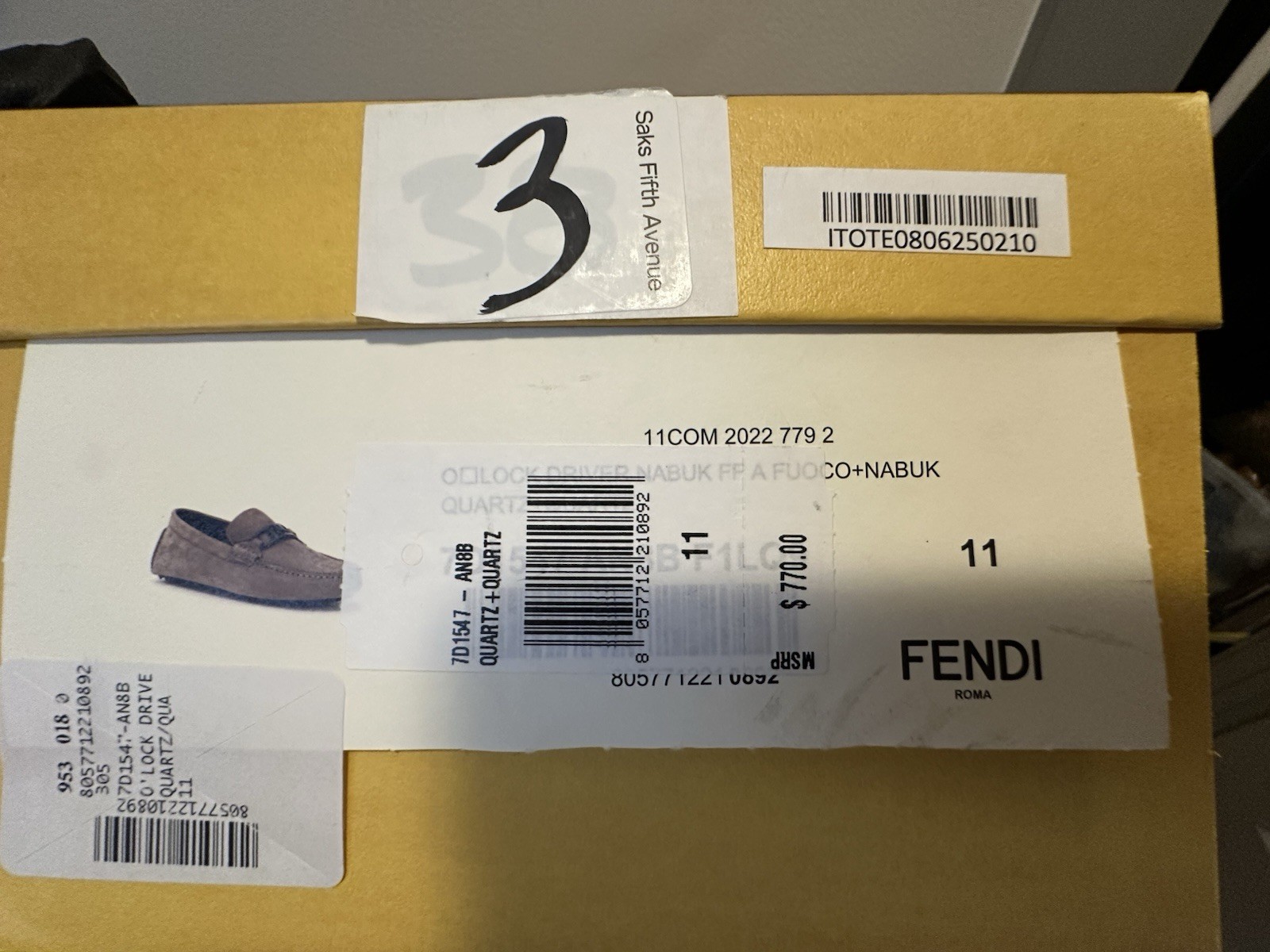 Fendi FF Logo O’Lock Suede Drivers Shoes QUARTZ 12 US/11 UK New $770