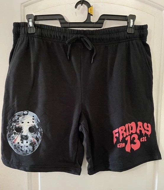 Friday The 13th Jason Vorhees Black Jersey Knit Drawstring Shorts Size L NWT