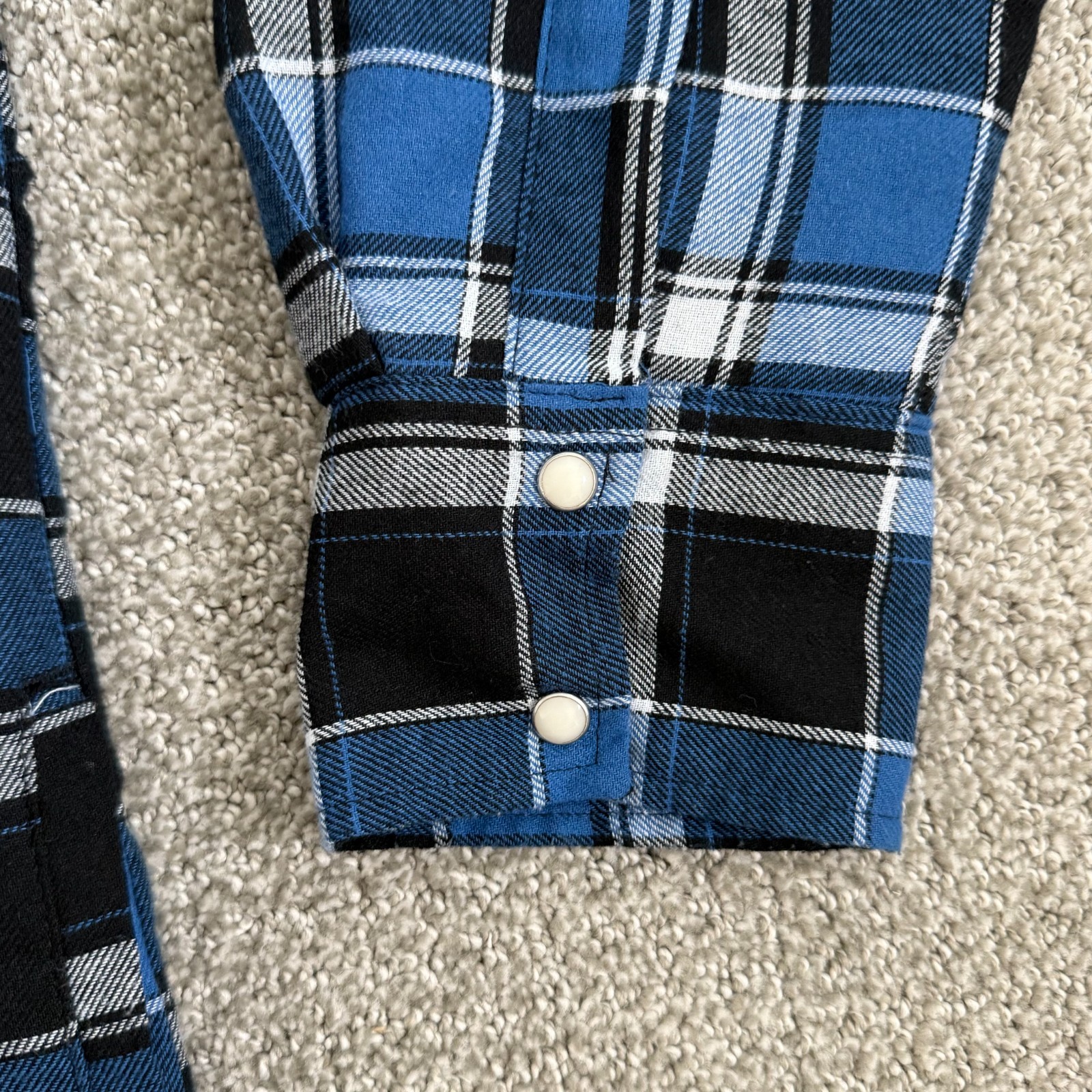 Wrangler Quilted Lined Flannel Shirt Jacket Western Pearl Snap Blue Plaid XLT