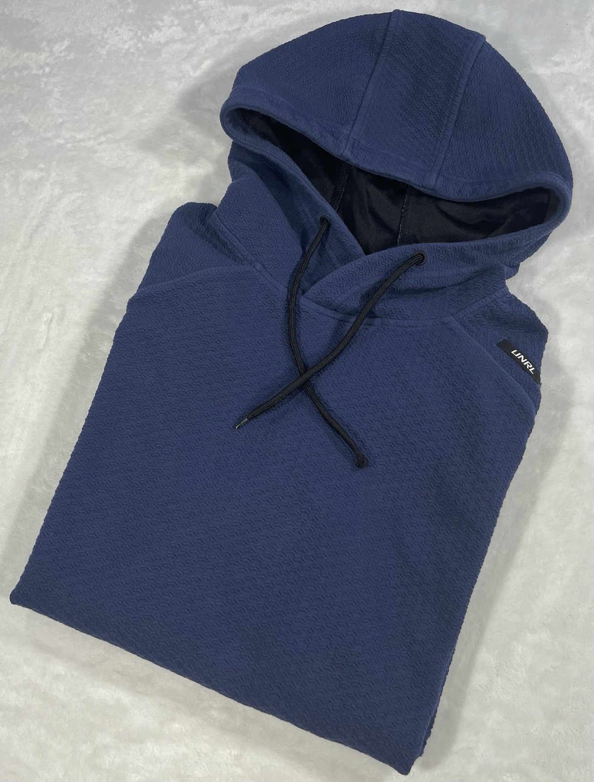 UNRL Elevation Hoodie Men’s Sz L Blue Textured Performance Sweatshirt Pullover