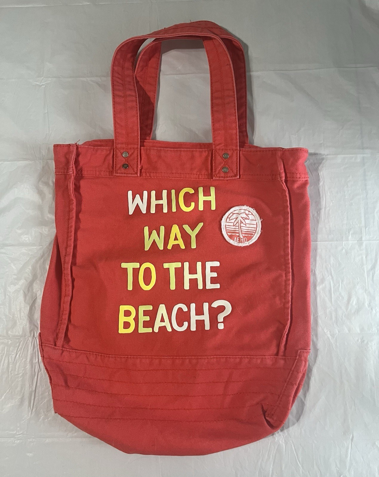 Y2K Aéropostale Red Beach Tote Bag Graphic Print “Which Way To The Beach?”