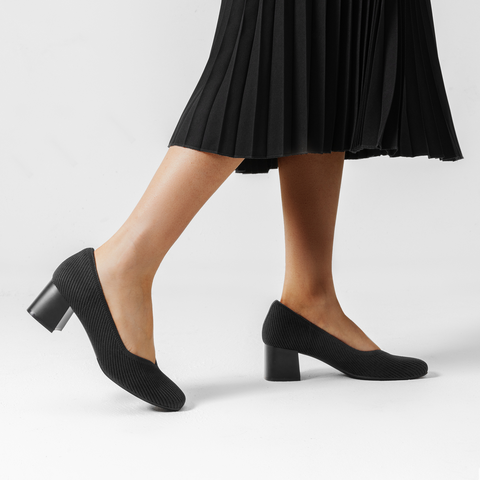 Women Knit Breathable Pumps Square Toe Block Heels All Day Support Dress Pumps
