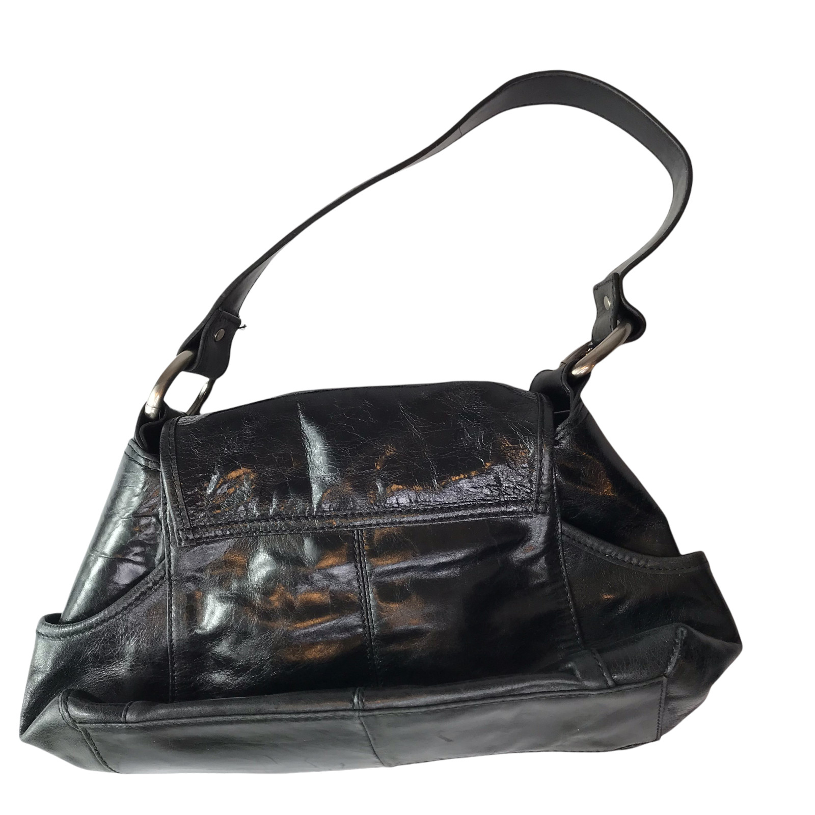 Kenneth Cole Reaction Leather Purse Shoulder Bag Black Silver Buckle Magnetic