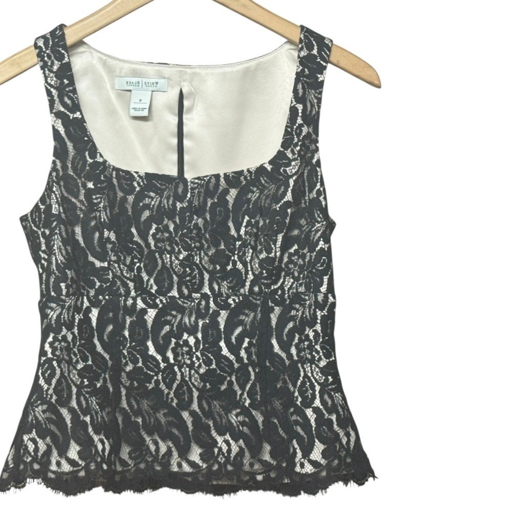 White House Black Market Lace Peplum Top Sleeveless Coquette Romantic Goth 4