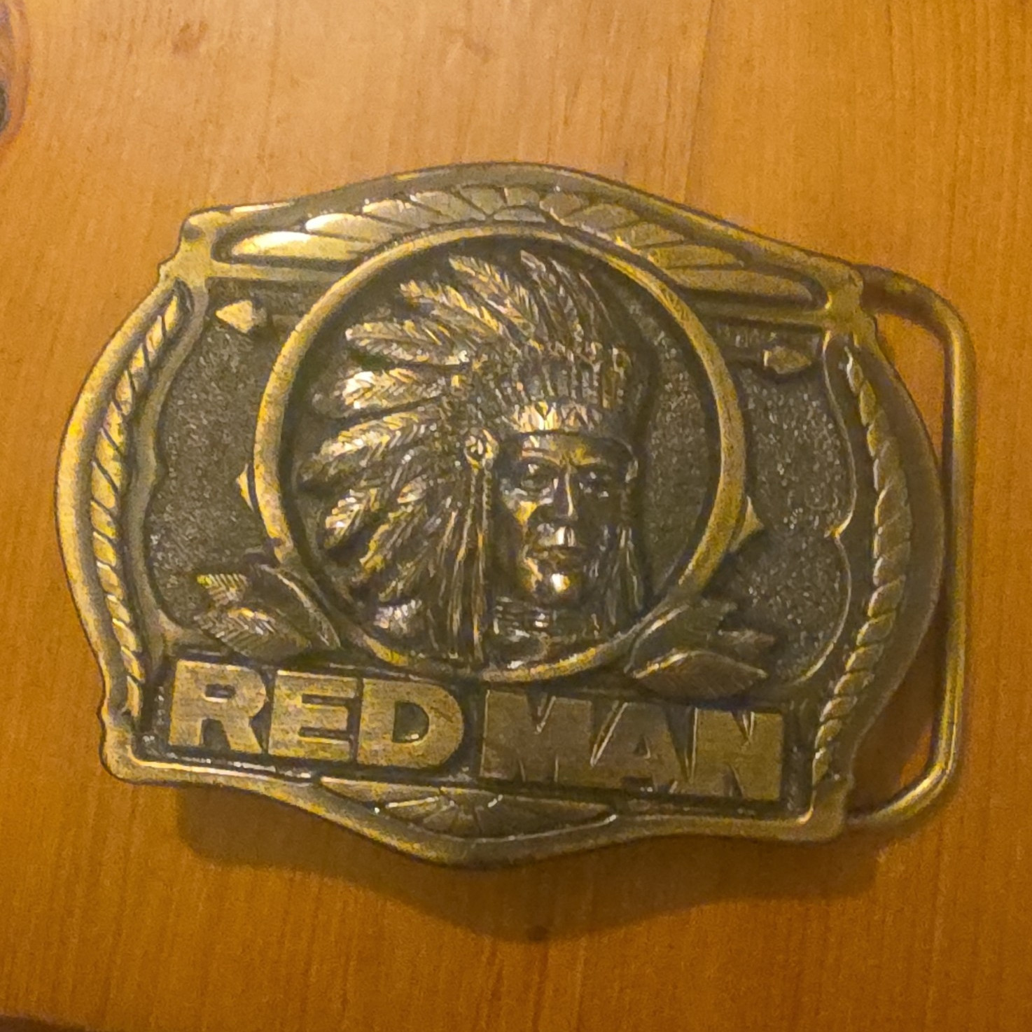 Red Man Native American Chief Gold Limited Ed. Western Belt Buckle 1.75″
