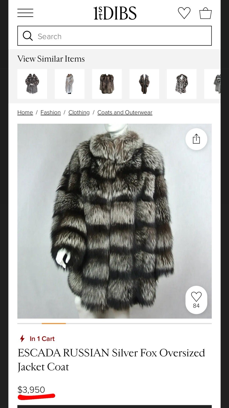 Custom Silver Fox Fur Coat, $3.000