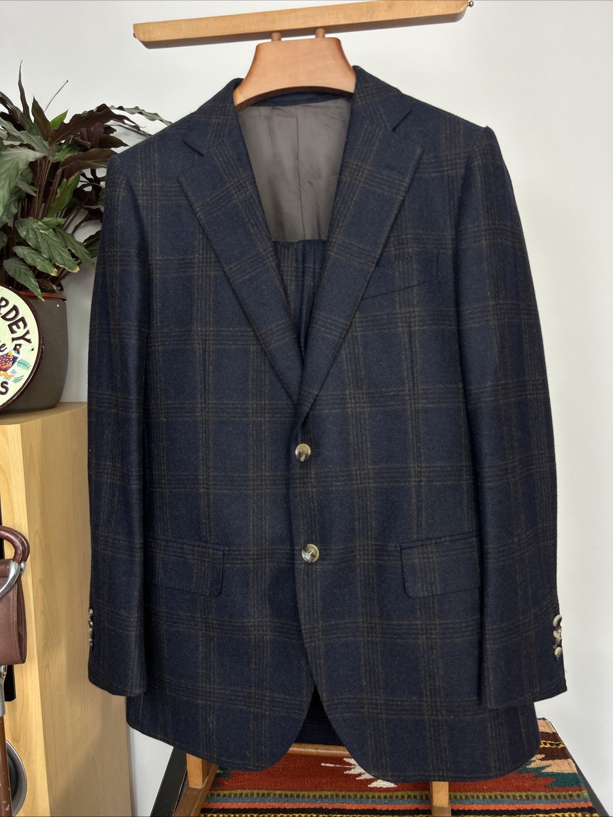 SUITSUPPLY (42R) Suit 2 Piece Suit Wool Tweed Check Vitale Barberis Canonico