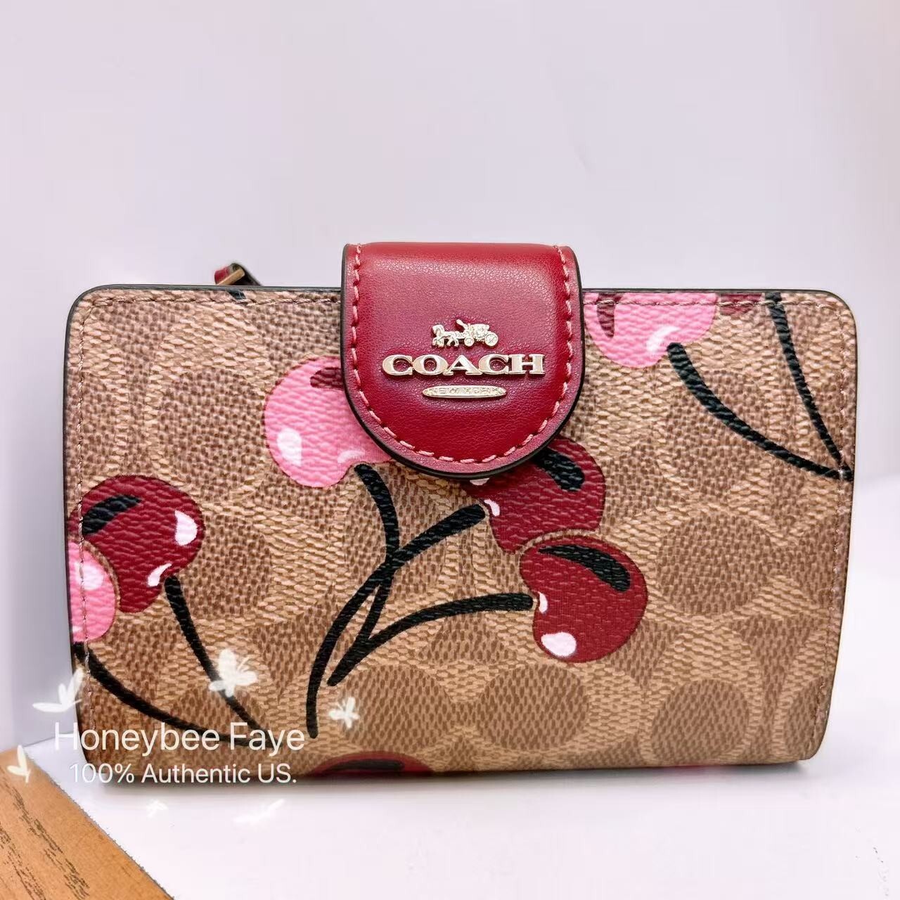 NWT Coach Medium Corner Zip Wallet With Cherry Print CZ342/CZ762 🍒