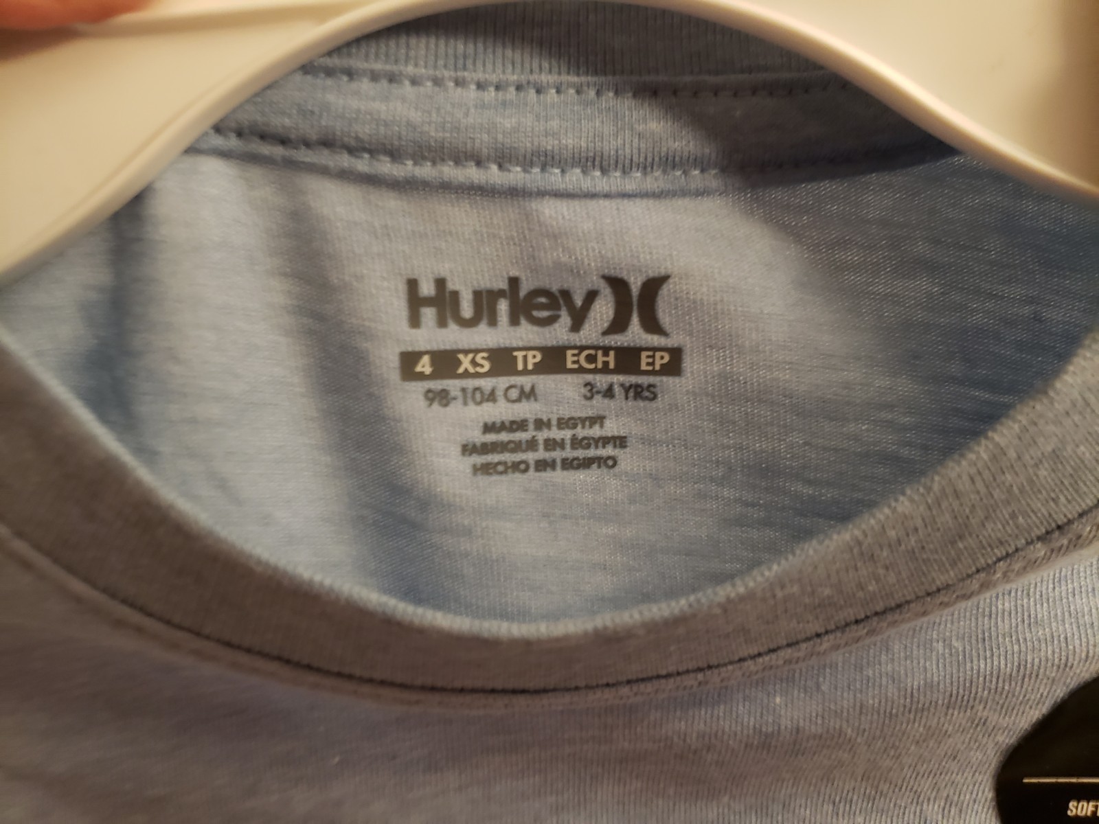 Hurley Boy’s Youth T-Shirt Light Blue Black Logo Size 4 XS Extra Small New NWT