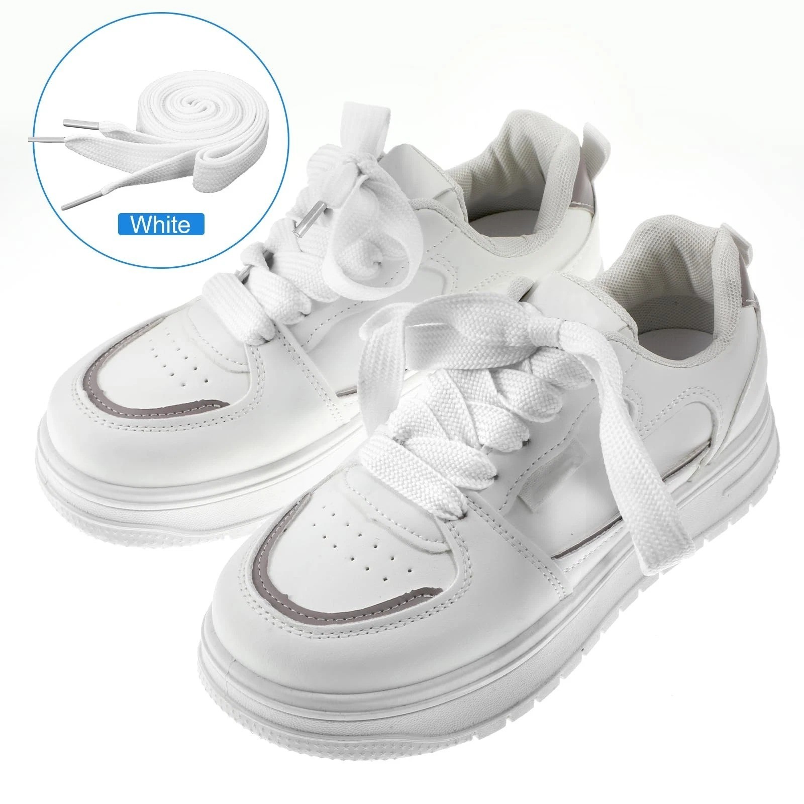 2 Pairs Fat White Shoe Laces for Sneakers, 3/4 2cm Wide Thick White Athletic …