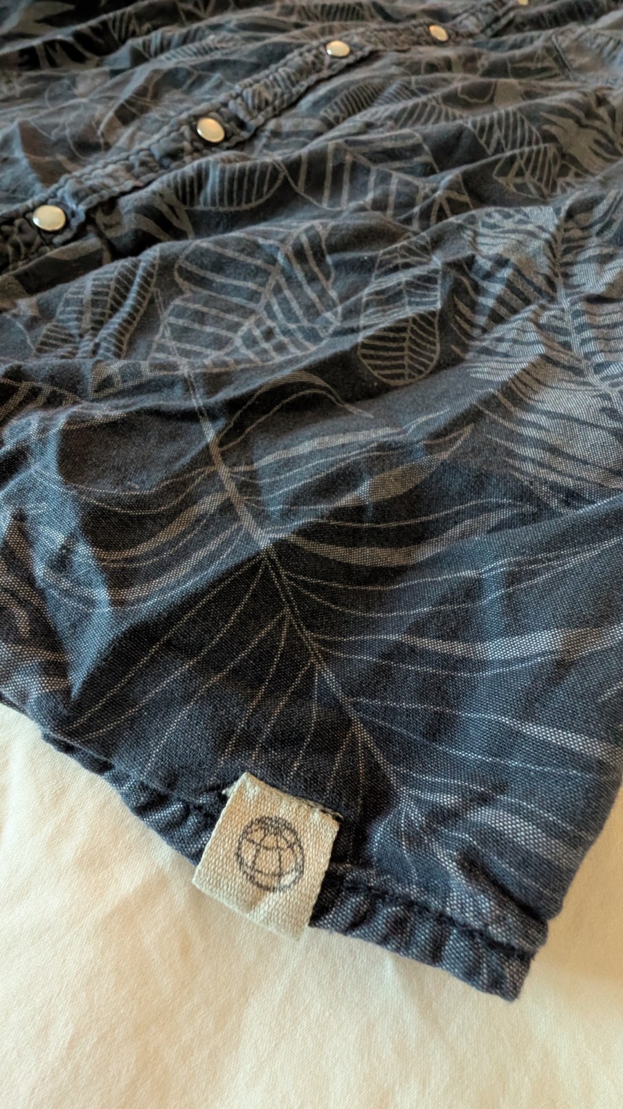 Navy Tropical Leaf Print Short Sleeve Button-Up | Soft Casual Shirt with Pockets