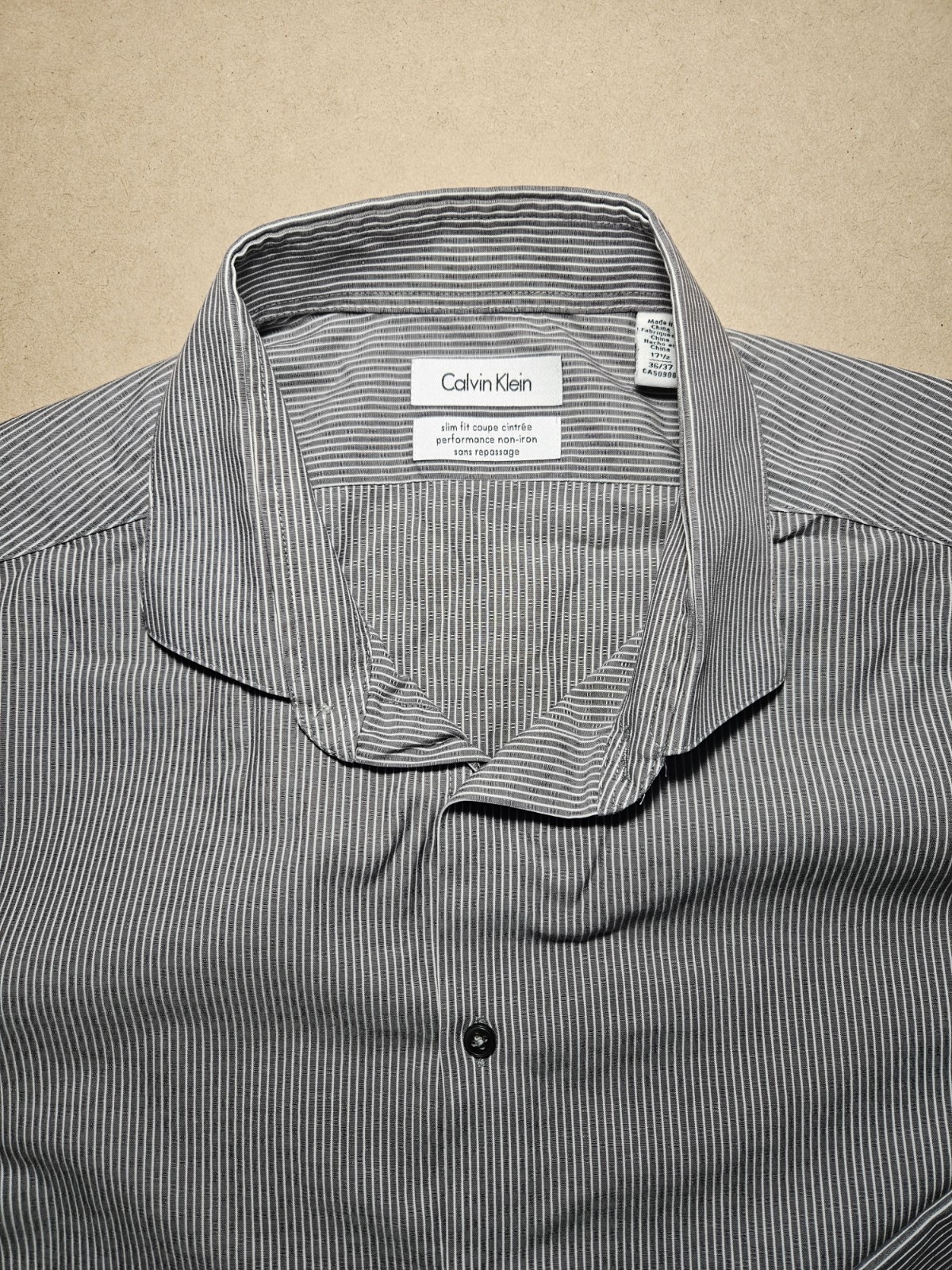 Calvin Klein Slim Fit Mens Dress Shirt Non Iron 17.5 36/37 Stripe Long Sleeve