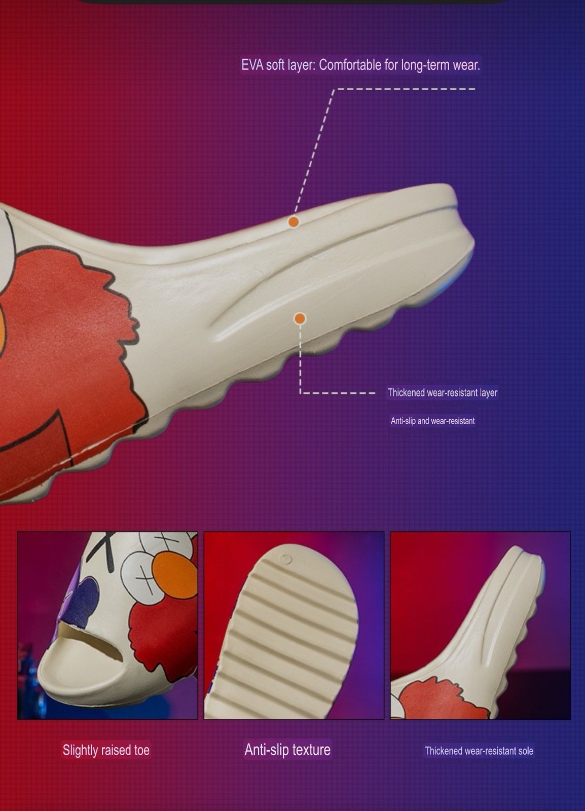 Cartoon print pillow slides shower shoe nonslip slippers men 5-5.5 /women 6-6.5