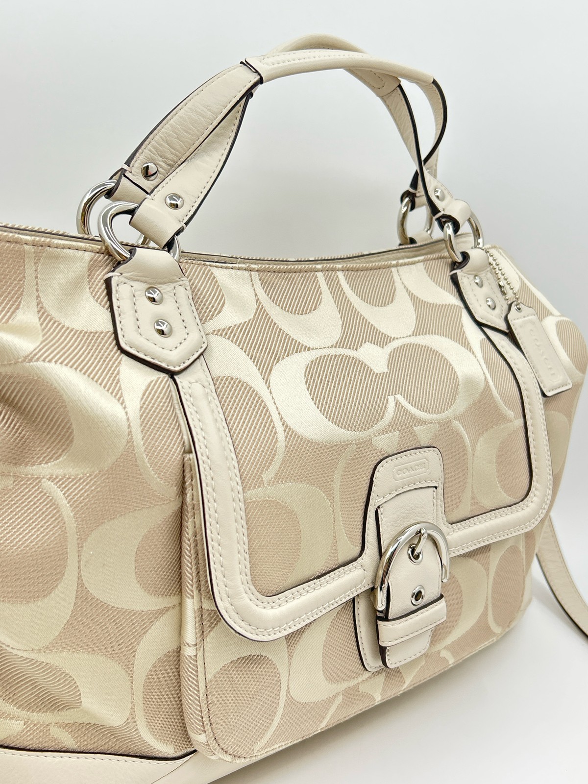 Coach Beige Signature Print Women Coach Campbell Abby Hobo #F28901 Satchel