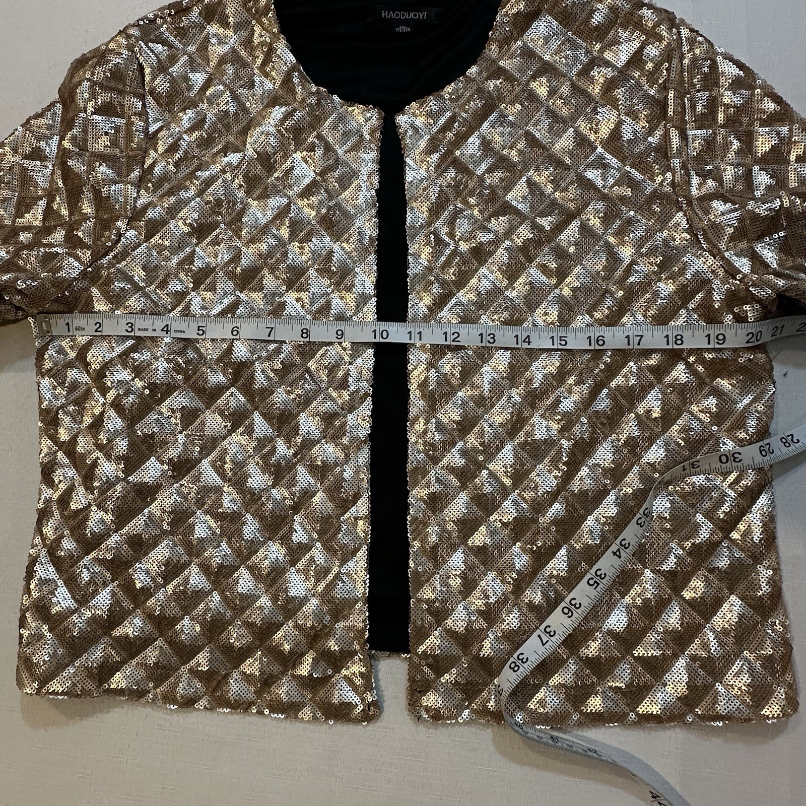 HAODUOYI Gold Sequin Open Front Jacket Blazer Women’s 2XL Party Evening Glam