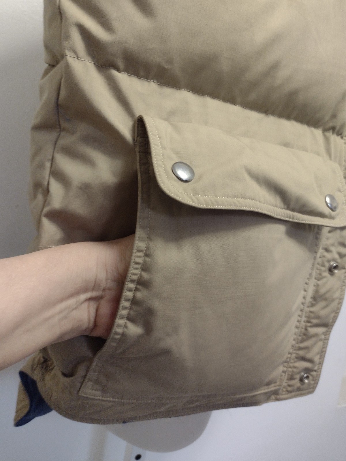 VTG 80s Pacific Trail Reversible Down Vest Tan/Blue Nylon Poly Cotton L